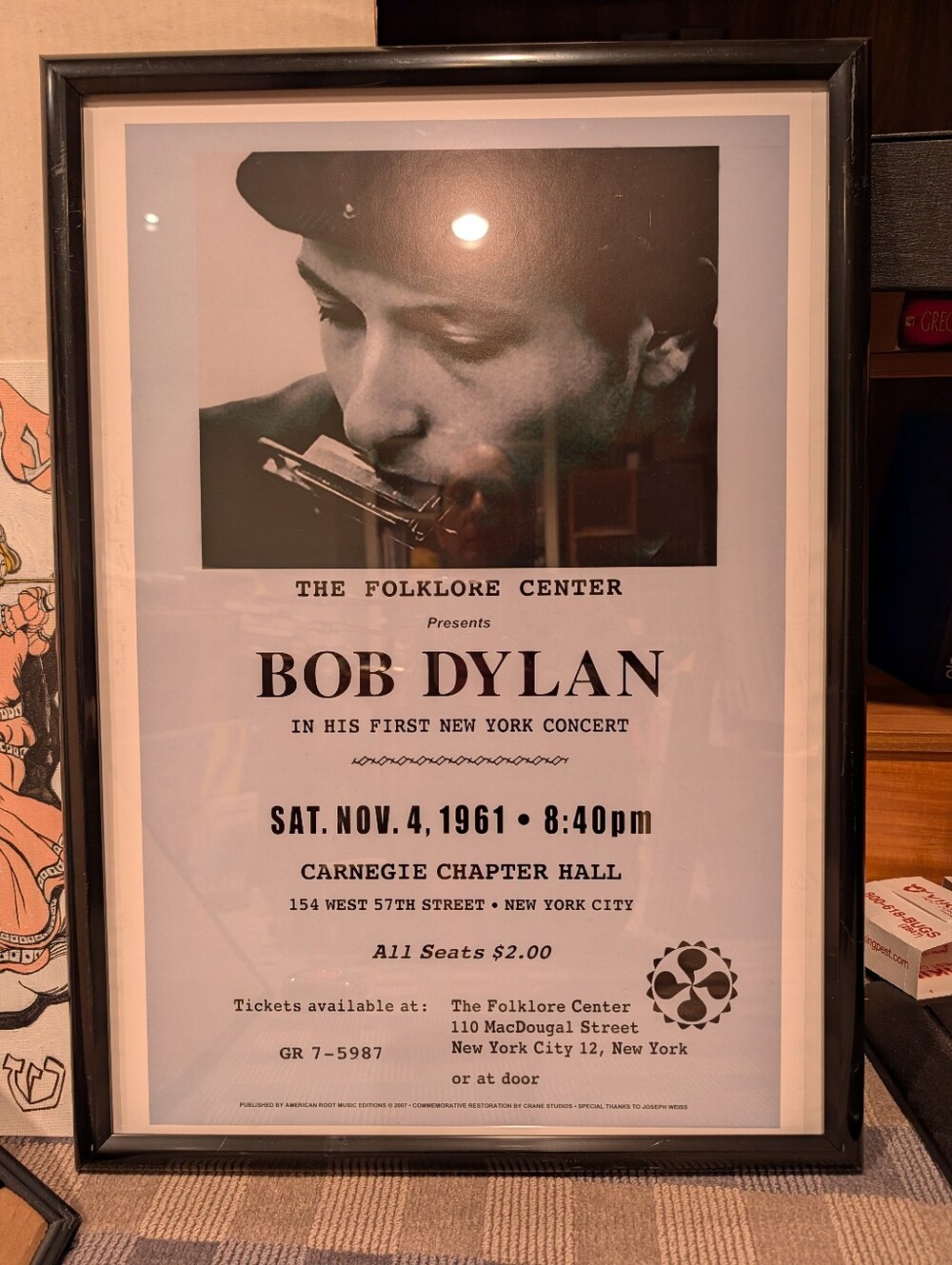 Bob Dylan 1961 Commemorative Concert Poster  Black & White Framed Print.